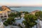 Sunset view of courtyard of castle of Santa Barbara in Alicante, Spain