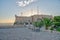 Sunset view of courtyard of castle of Santa Barbara in Alicante, Spain