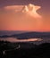 Sunset view with cumulonimbus from Pelion Mountain, Volos, Greece