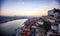 Sunset view of the Douro river and old part of Porto, Portugal