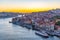 Sunset view of Douro riverside at Ribeira quay at Porto, Portugal