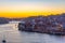 Sunset view of Douro riverside at Ribeira quay at Porto, Portugal