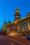Sunset view of Dunedin town hall and saint paul\\\'s cathedral in New Zealand