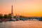 Sunset view of  Eiffel Tower, Alexander III Bridge and river Seine in Paris, France