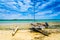 Sunset view of fresh ocean sea with white cloud in the blue sky