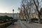 Sunset view of Gardens of Cape Noval and Royal Palace in City of Madrid, Spain