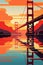 sunset view of golden gate san francisco bridge illustration art generative AI