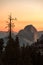 Sunset view of the Half Dome from the Olmsted Viewpoint in Yosemite