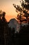 Sunset view of the Half Dome from the Olmsted Viewpoint in Yosemite