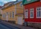 Sunset view of a historical street in Stromstad, Sweden