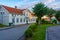 Sunset view of a historical street in Stromstad, Sweden