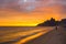 Sunset view of Ipanema beach and mountain Dois Irmao (Two Brother) in Rio de Janeiro