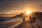 Sunset view of Ipanema beach and mountain Dois Irmao (Two Brother) in Rio de Janeiro