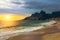 Sunset view of Ipanema beach and mountain Dois Irmao (Two Brother) in Rio de Janeiro, Brazil.