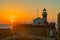 Sunset view of the lighthouse, old city of Acre