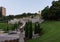 Sunset view from the lower entrance to the Bahai garden in Haifa city in Israel