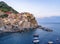 Sunset view of Manarola village in Cinque Terre Italy