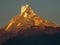 Sunset view of Mount Machhapuchhre or Fishtail (6,993 m); the virgin mountain of Nepal