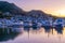 Sunset view over marina in Picton, New Zealand