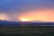 sunset View over Song kol lake, steppe and surrounding mountains, Kyrgyzstan