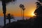 Sunset view of the Pacific Ocean off Heisler Park, Laguna Beach, California.