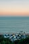Sunset view of the Pacific Ocean in Pacific Palisades, Los Angeles, California
