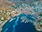 Sunset view of port of Hydra in Greece