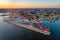 Sunset view of port of Klaipeda in Lithuania
