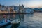 Sunset view of Porto d'Ischia town at Ischia island, Italy