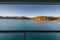 Sunset view of Prince Frederick Harbor in the remote Kimberley coast of Western Australia from a balcony stateroom of an anchored