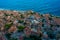 Sunset view of rooftops of Greek town Monemvasia