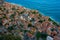 Sunset view of rooftops of Greek town Monemvasia