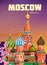 Sunset view in the saint Basil Moscow, Russia illustration best for travel poster