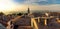 Sunset view of San Marino microstate and Emilia-Romagna region of Italy from the rooftops of the city of San Marino