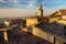 Sunset view of San Marino microstate and Emilia-Romagna region of Italy from the rooftops of the city of San Marino