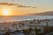 Sunset view of Santa Monica beach in southern California.