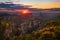 Sunset view on Schrammsteine from Carolafelsen, Saxon Switzerland