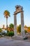 Sunset view of shrine of Aphrodite at ancient agora at Greek isl