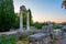 Sunset view of shrine of Aphrodite at ancient agora at Greek isl
