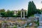 Sunset view of shrine of Aphrodite at ancient agora at Greek isl