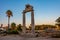 Sunset view of shrine of Aphrodite at ancient agora at Greek isl