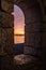 Sunset view from the stone window of the old observation tower.