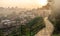 Sunset view of Tbilisi from Narikala Fortress path with lighters