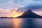 Sunset view of the Telendos island, from Myrties village in Kalymnos island, Greece.