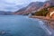 Sunset view of the Telendos island, from Myrties village in Kalymnos island, Greece.