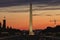 Sunset view to the National World War II Memorial in Washington DC