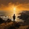 In a sunset view A Tourist is stand on a corner of a mountain top