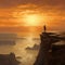 In a sunset view A Tourist is stand on a corner of a mountain top