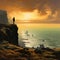 In a sunset view A Tourist is stand on a corner of a mountain top