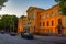 Sunset view of town hall in Finnish town Vaasa